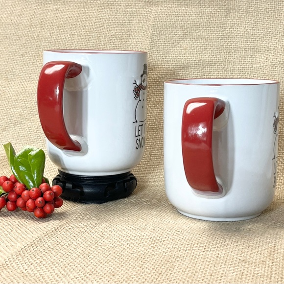 2017 Spectrum Mugs "Let It Snow" Snowman Mugs - Red and White Set of 2 - Picture 3 of 8